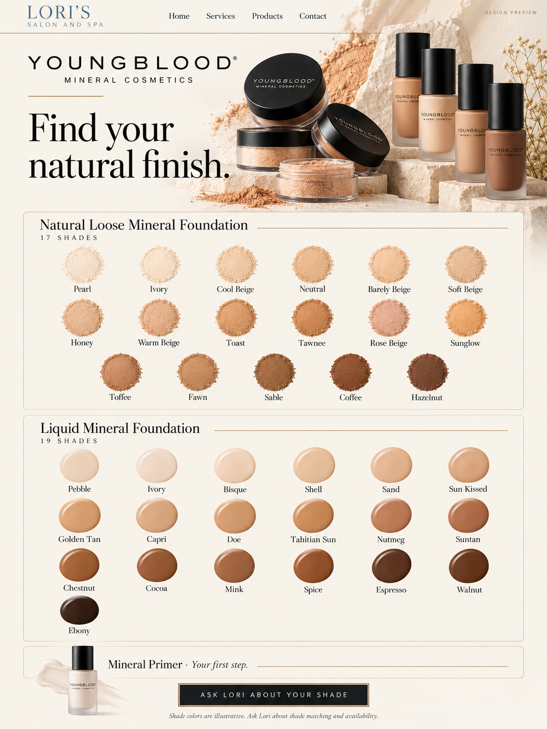 Original Youngblood display design concept showing both foundation shade ranges